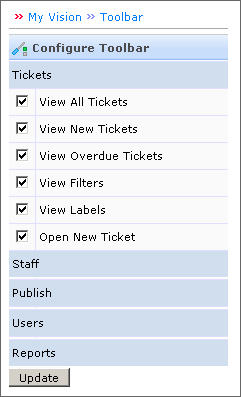 Configure ToolBar Vision Helpdesk ToolBar